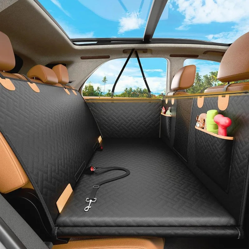 PU Leather Rigid Dog Car Seat Cover with Baby Car Seat, Structured Back Seat Extender for Dogs Hard Bottom Holds 450Lb